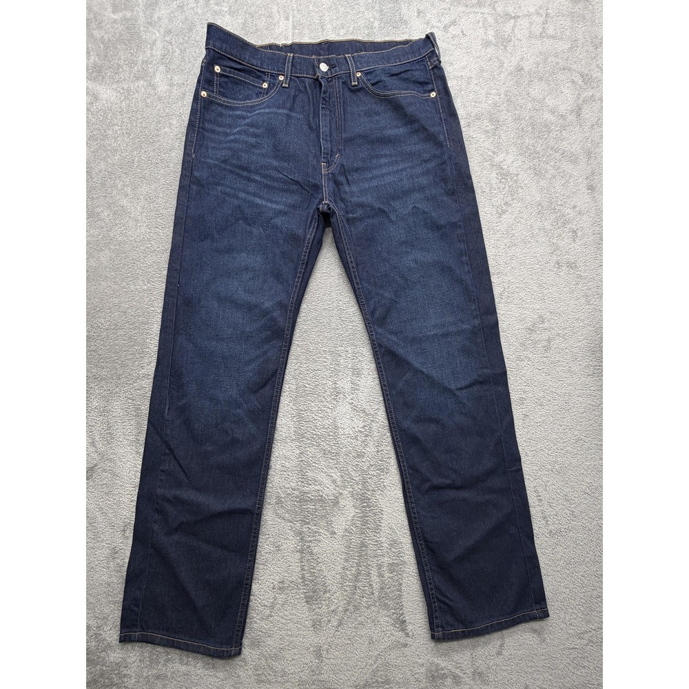 Levis 505 Jeans Mens 36x32‎ Blue Dark Wash Straight Denim Zip Fly Stretch